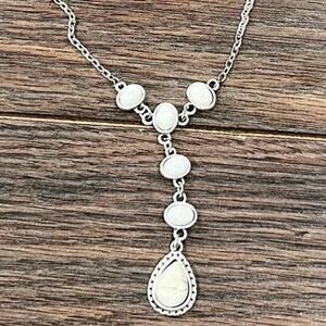 White Turquoise Y-Necklace – Western Boho Drop Necklace